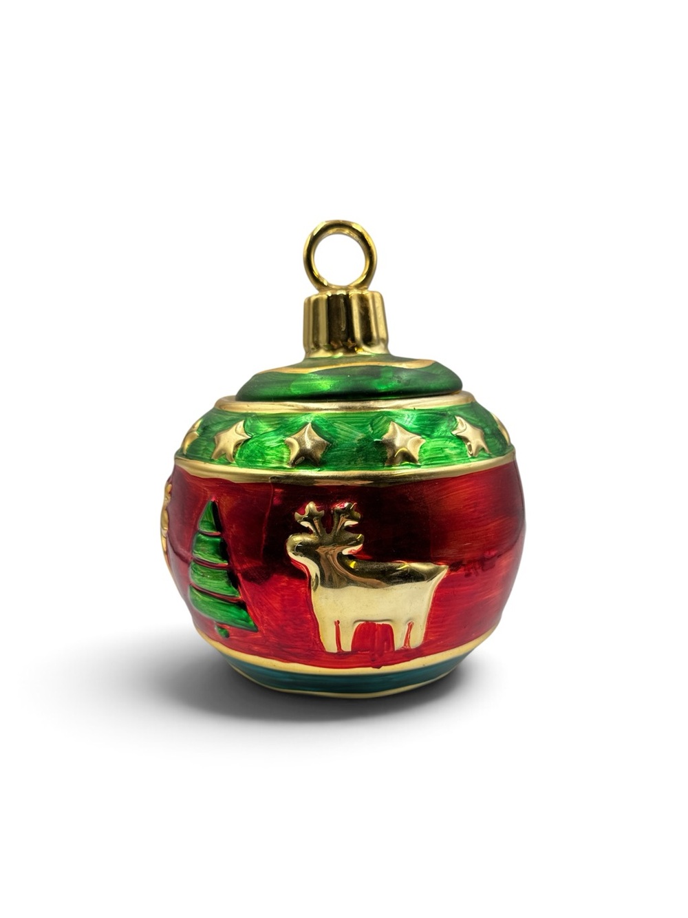 Vintage 1990s Jay Import Ceramic Christmas Ornament Cookie Jar Lidded Canister